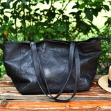 Minimalist Full Grain Leather Tote Bag, Casual Distressed Leather Bag, Large Shopper Bag Leather Slouchy Chic Shoulder Bag Christmas Gift