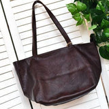 Minimalist Full Grain Leather Tote Bag, Casual Distressed Leather Bag, Large Shopper Bag Leather Slouchy Chic Shoulder Bag Christmas Gift