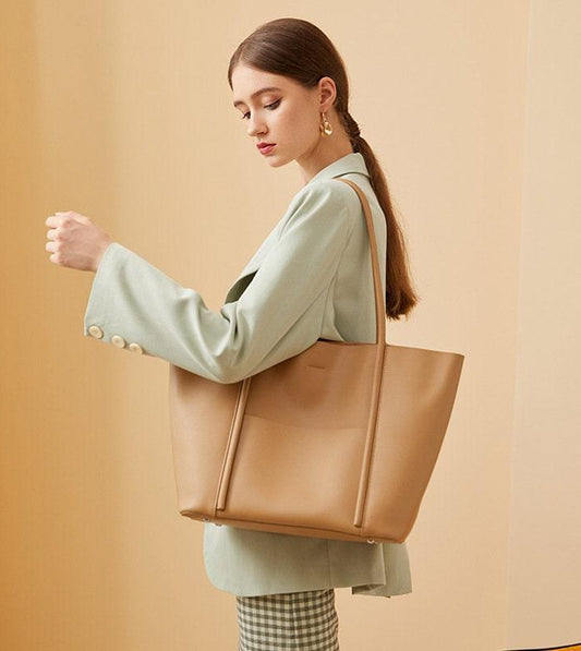 Minimalist Genuine Leather Tote, Large Handbag, Top Handle Purse, Soft Leather Black Purse, Beige Leather Weekday Bag, Everyday Bag