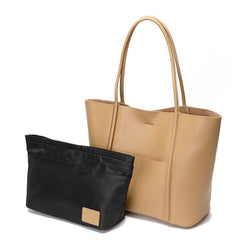 Minimalist Genuine Leather Tote, Large Handbag, Top Handle Purse, Soft Leather Black Purse, Beige Leather Weekday Bag, Everyday Bag
