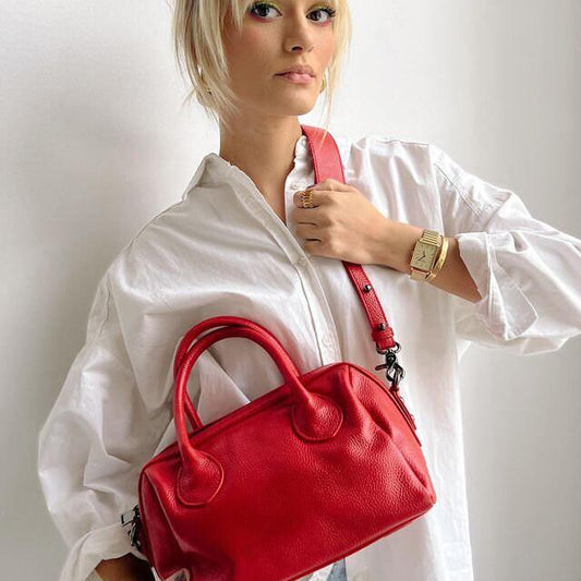 Minimalist Italy Grain Leather Boston Bag, Leather Shoulder Bag Yellow, Black, Lady Fashion Crossbody Bag, Everyday Bag, Gift for Her