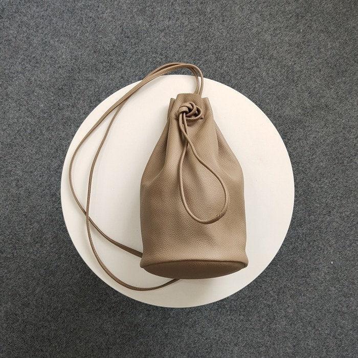Minimalist Leather Drawstring Bucket Bag, 3 in 1 Cowhide Leather Bucket Backpack, Women Shoulder Bag, Designer Tote Bag, Gift For Her/Him