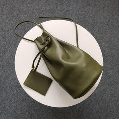 Minimalist Leather Drawstring Bucket Bag, 3 in 1 Cowhide Leather Bucket Backpack, Women Shoulder Bag, Designer Tote Bag, Gift For Her/Him