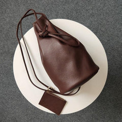 Minimalist Leather Drawstring Bucket Bag, 3 in 1 Cowhide Leather Bucket Backpack, Women Shoulder Bag, Designer Tote Bag, Gift For Her/Him