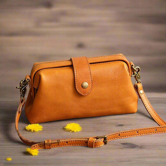 NATURAL Italy Cowhide Leather Bag, Small Vintage Shoulder Bag, Camel Brown Handbag With Natural Leather, Handmade Doctor Bag, Leather Purse, tan