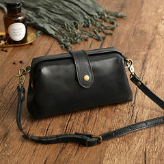 NATURAL Italy Cowhide Leather Bag, Small Vintage Shoulder Bag, Camel Brown Handbag With Natural Leather, Handmade Doctor Bag, Leather Purse, Black