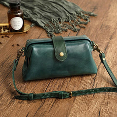 NATURAL Italy Cowhide Leather Bag, Small Vintage Shoulder Bag, Camel Brown Handbag With Natural Leather, Handmade Doctor Bag, Leather Purse, green