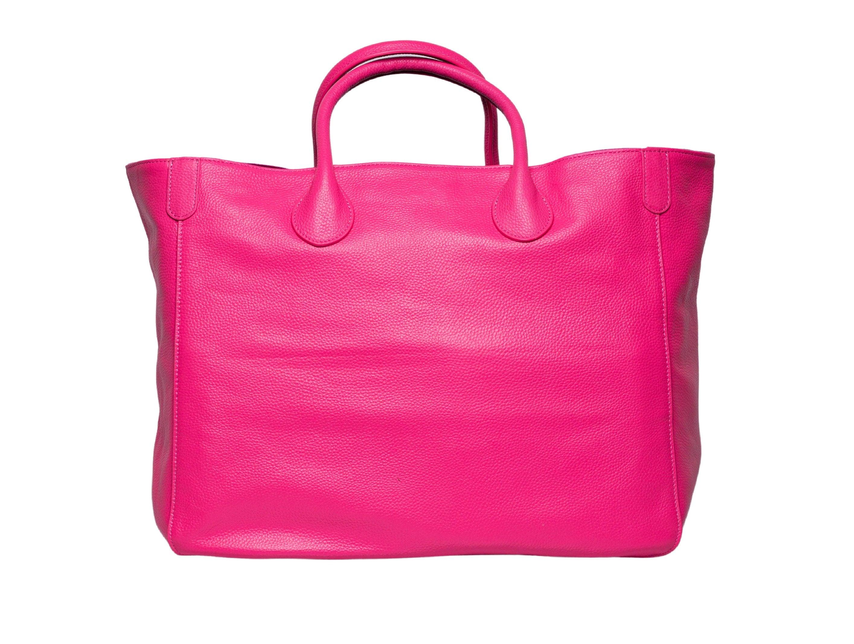 Neon Pink Large Leather Tote Bag, Cowhide Leather Bag, Lady Fashion Bag, Leather Weekend Bag, Women Must-Have Designer Bag, Traveling Bag