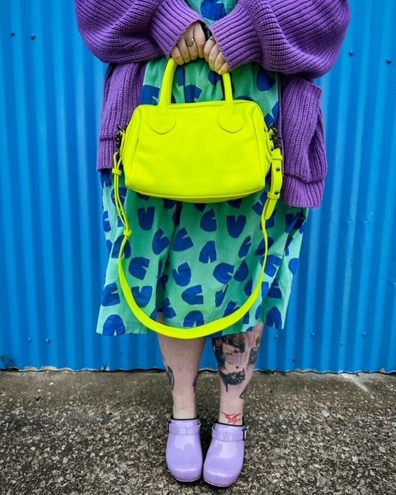 Neon Yellow Italy Grain Leather Boston Bag, Leather Shoulder Bag Yellow, Black, Lady Fashion Crossbody Bag, Minimalist Designer Bag