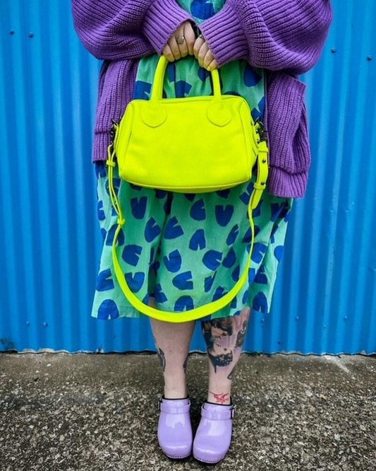Neon Yellow Italy Grain Leather Boston Bag, Leather Shoulder Bag Yellow, Black, Lady Fashion Crossbody Bag, Minimalist Designer Bag