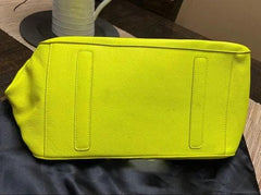 Neon Yellow Large Leather Tote Bag, Cowhide Leather Bag, Must-have Lady Fashion Bag, Weekend Bag, Lady Working Bag, Gift For Her