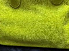 Neon Yellow Large Leather Tote Bag, Cowhide Leather Bag, Must-have Lady Fashion Bag, Weekend Bag, Lady Working Bag, Gift For Her