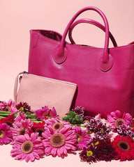 Oversize Large Leather Tote Bag, Cowhide Leather Everyday Bag, Leather Shoulder Bag, Weekend Bag Crossbody Bag, Lady Fashion Bag Hot Pink