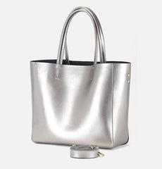 Pearlised Cowhide Leather Tote Bag, 2023 Genuine Leather Bucket Bag, Large Shopping Shoulder Bag, Laptop Crossbody Bag, Golden, Silver, Blue