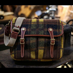 Plaid Wool Bag Tweed Bag, Women Cowhide Leather Bag, Trendy Fall Winter 2022-2023 Emerald Green Bag, Men Shoulder Strap Hobo Bag