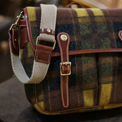 Plaid Wool Bag Tweed Bag, Women Cowhide Leather Bag, Trendy Fall Winter 2022-2023 Emerald Green Bag, Men Shoulder Strap Hobo Bag