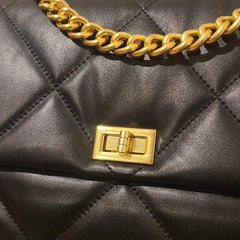 Quilted Designer Flap Bag, Genuine Leather Classic Shoulder Bag, Lambskin Luxury Leather Bag, DIAMONDS Gold Chain Lock Bag, Christmas Gift