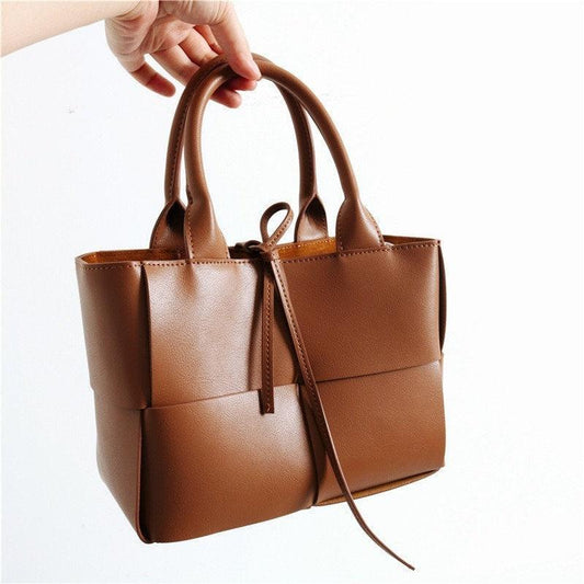 Quilted Elegant Leather Shoulder Bag Small , Minimalist Top Handle Bag, Convertible Crossbody Bag, Classic Style Soft Leather Work Bag