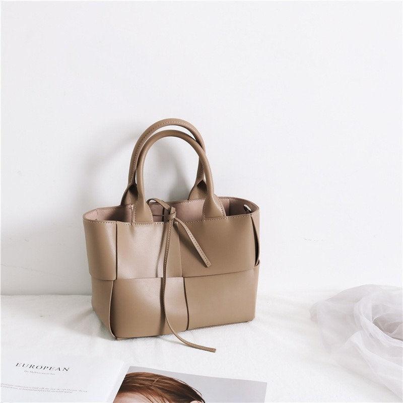 Quilted Elegant Leather Shoulder Bag Small , Minimalist Top Handle Bag, Convertible Crossbody Bag, Classic Style Soft Leather Work Bag