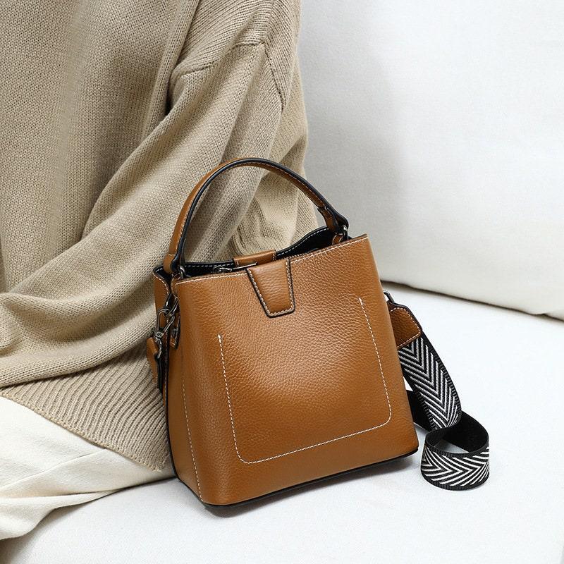 Real Genuine Leather Square bucket bag, Leather Small Crossbody Purse, Women's Shoulder Bag, Women Fashion Bag, Mother's Day Gift