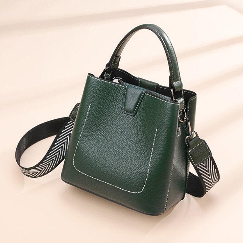 Real Genuine Leather Square bucket bag, Leather Small Crossbody Purse, Women's Shoulder Bag, Women Fashion Bag, Mother's Day Gift
