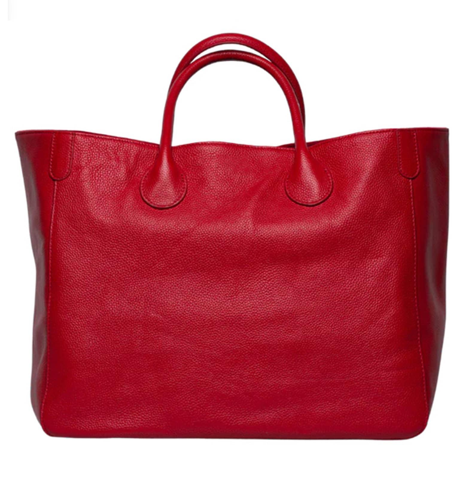 Oversize Large Leather Tote Bag, Cowhide Leather Bag, Lady Fashion Bag Bright Red, Weekend Bag, Working Bag, Personalized gifts