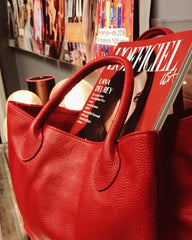 Red Large Leather Tote Bag, Cowhide Leather Bag, Must-have Lady Fashion Bag Bright Red, Weekend Bag, Working Bag, Personalized gifts