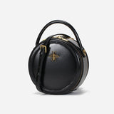 Round Cowhide Leather Bag, Leather Women's Purse, Retro Bag, Chic Shoulder Bags, Handbags, Fashionable Round Bags, Gift for Her, Black