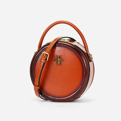 Round Cowhide Leather Bag, Leather Women&#39;s Purse, Retro Bag, Chic Shoulder Bags, Handbags, Fashionable Round Bags, Gift for Her