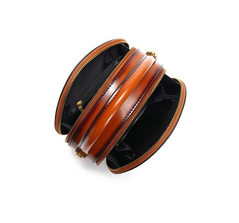 Round Cowhide Leather Bag, Leather Women&#39;s Purse, Retro Bag, Chic Shoulder Bags, Handbags, Fashionable Round Bags, Gift for Her