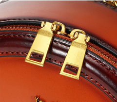 Round Cowhide Leather Bag, Leather Women&#39;s Purse, Retro Bag, Chic Shoulder Bags, Handbags, Fashionable Round Bags, Gift for Her
