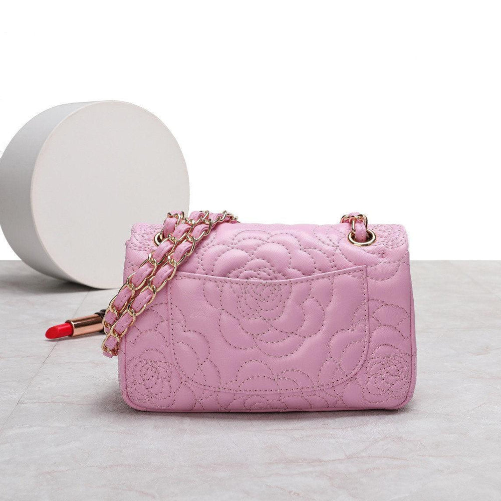 Small Classic Camellia Genuine Leather Shoulder Bag, Minimalist Bag, Iconic Black Crossbody Bag, Quilted Elegant Bag, Eternal Fashion Bag