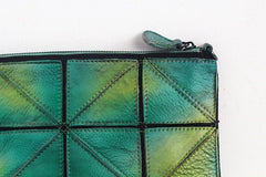 Small Geometric Purse | Cowhide Leather Shoulder Bags | Lattice Shoulder Clutch Bag in Green | Gift for Her