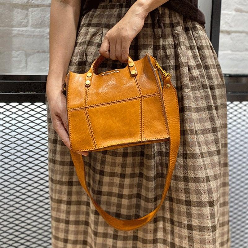 Small Handbag, Full Grain Leather Shoulder Bag, Fashion Crossbody Bag, Everyday Minimalist Leather Small Purse, Tan Black Coffee Gift for Her