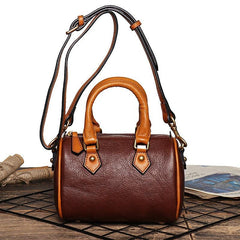 Small Italy Cowhide Leather Boston Bag, Vintage Shoulder Bag, Camel Brown Handbag With Natural Leather, Handmade Shoulder Bag, Leather Purse