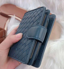 Small Lambskin Leather Interwoven Wallet, Women Woven Leather Cards Holder, Handcrafted Trifold Wallet, Designer Wallet, Women Purse