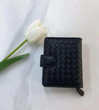 Small Lambskin Leather Interwoven Wallet, Women Woven Leather Cards Holder, Handcrafted Trifold Wallet, Designer Wallet, Women Purse, Black
