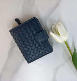 Small Lambskin Leather Interwoven Wallet, Women Woven Leather Cards Holder, Handcrafted Trifold Wallet, Designer Wallet, Women Purse, Navy