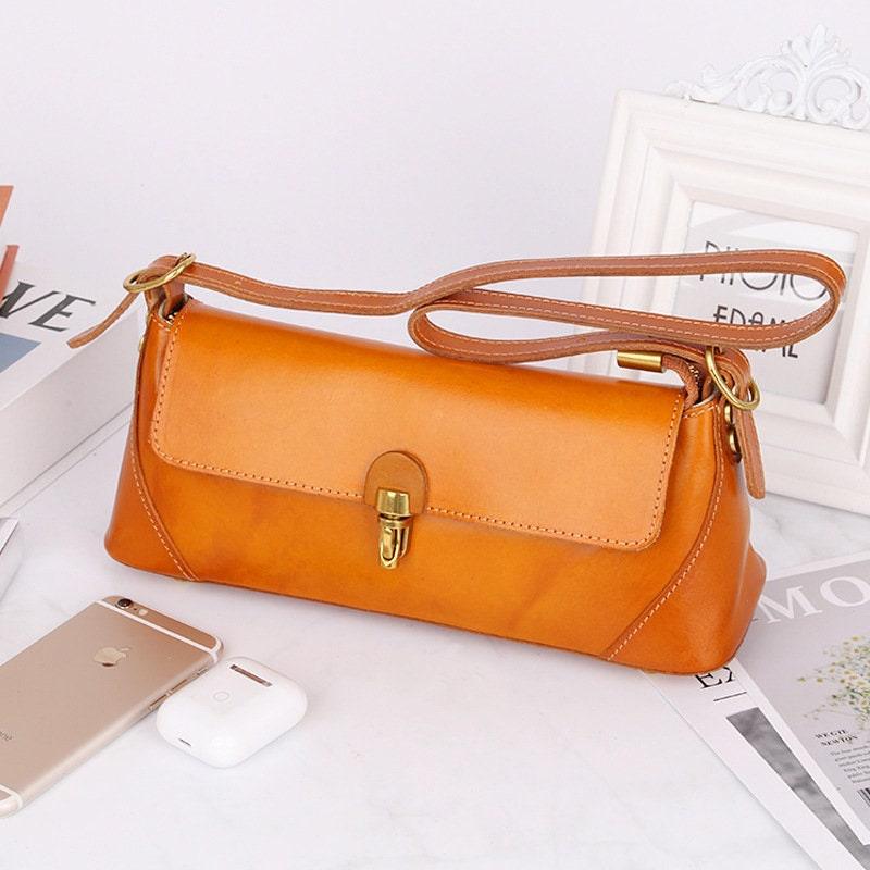 Small Leather Boston Handbag, Women Retro Design Leather Purse, Cute Handbag Tanned Cowhide Leather Purses, Gift For Her