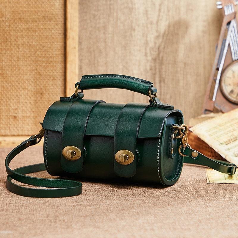 Small Natural Full Grain Leather Shoulder Bag, Cute and Durable Crossbody Bag, Handcrafted Lady Drum Handbag, Boston Bag, Gift For Her