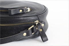 Small Vintage Designer Vegetable Leather Round Bag, Retro Shoulder Bag For Women, Handcrafted Brush Off Ladies Baguette Handbag