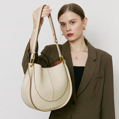 Smooth Calfskin Leather Saddle Bag, Leather Pouch Shoulder Bag Women's Fanny Pack Soft Leather, Fashion Designer Tote Bag, Gift For Her