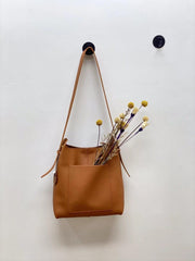 Soft Leather Minimalist Bucket Bag | Lady Chic Leather Purse | Fashion Leather Shoulder Bag | Gift For Her