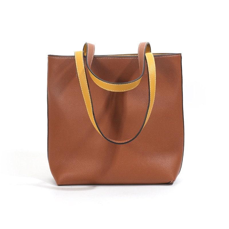 Soft Pebble Leather 2 in 1 Tote Bag, Fashion Contrasting Reversible Carry On Tote, Women's Gift Birthday, Market Bag, Everyday Purse