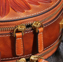 SUNFLOWER LEATHER Bag for Women, Vintage Women's Boho Bag, Sun Tooled Leather Handbag, Western Shoulder Bag, Fashionable Round Bag