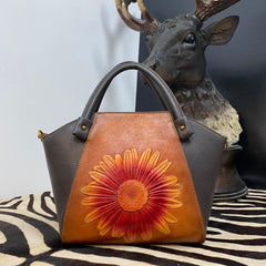 The Flower Power Leather Tote Bag | Limited Edition | Handmade Purse | Leather Handbag | Cowhide Leather Women Bag | Birthday Gift For Her