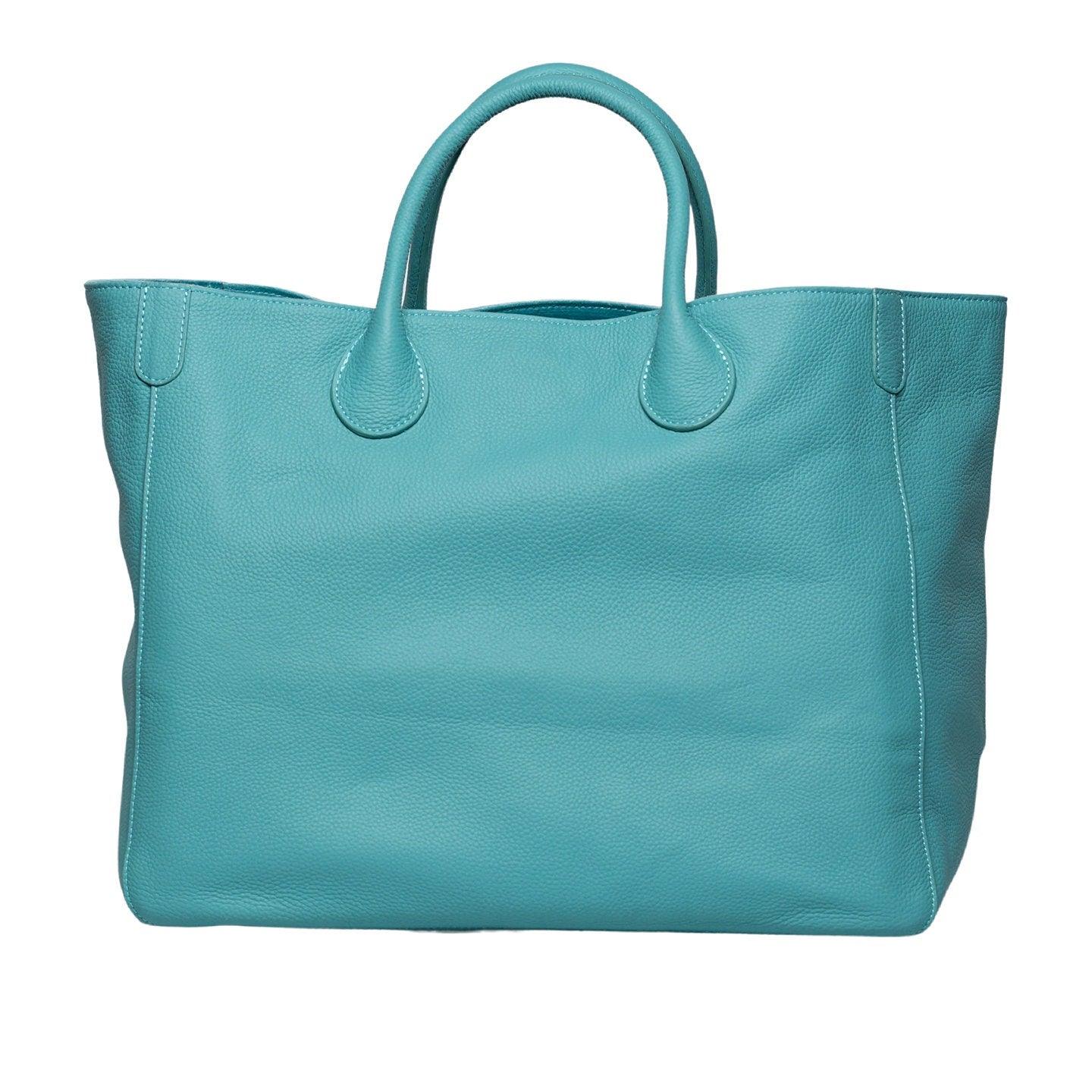 Tiffany Blue Large Leather Tote Bag, Cowhide Leather Bag, Must-have Lady Fashion Bag, Weekend Bag, Working Bag, Personalized gifts