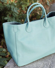 Tiffany Blue Large Leather Tote Bag, Cowhide Leather Bag, Must-have Lady Fashion Bag, Weekend Bag, Working Bag, Personalized gifts