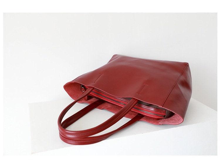 TOTE leather bag, Soft GENUINE leather bag, Large beige leather bag, Laptop, tablet bag, leather bag for books, leather shopper, Wine