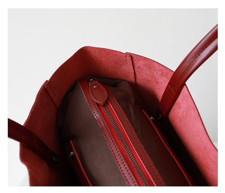 TOTE leather bag, Soft GENUINE leather bag, Large beige leather bag, Laptop, tablet bag, leather bag for books, leather shopper, Wine